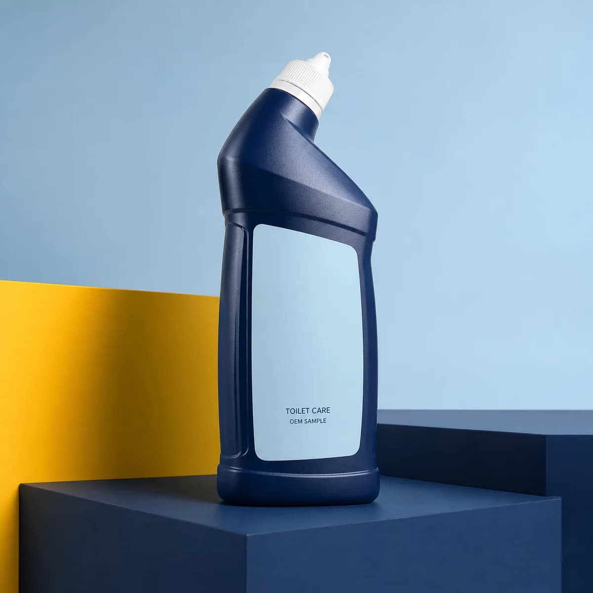 Illustrative unbranded angled-neck packaging concept for a heavy-duty toilet bowl gel