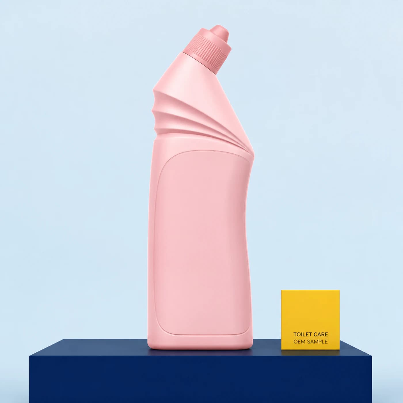 Illustrative pale-rose private-mould angled-neck bottle concept for rose-scented liquid toilet cleaner